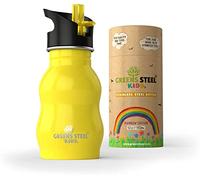 Kids Water Bottle - 350ml, Yellow | Stainless Steel | Upgraded Leak Proof Lid With Straw & Handle for Children | Easy Sip Toddler Cup | Eco Friendly Drinks Bottle | Great for a Lunch box or Gift