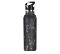 Kids Water Bottle for School 20 Oz, Kids Stainless Steel Vacuum Insulated Water Bottle for Travel or School, BPA-Free, Black Cats Yellow Eyes