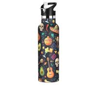 Kids Water Bottle for School 20 Oz, Water Bottle Stainless Steel for Travel or School, BPA-Free, Mexican Guitars Skulls