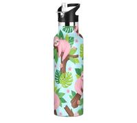 Kids Water Bottle for School, Kids Stainless Steel Vacuum Insulated Water Bottle for Travel or School 20 Oz, BPA-Free, Cute Pink Sloths Green Leaves