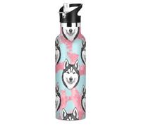Kids Water Bottle for School, Kids Stainless Steel Water Bottle for Travel or School 20 Oz, BPA-Free, Black White Husky Dog