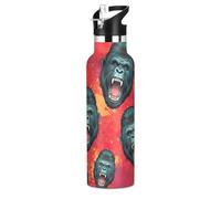 Kids Water Bottle for School Leakproof Sports Water Bottle for Boys Girls 20oz, BPA-Free, Roaring Gorilla Red