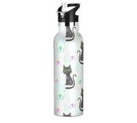 Kids Water Bottle Leakproof Sports Water Bottle for Boys Girls 20oz, BPA-Free, Black Cats Green Eyes