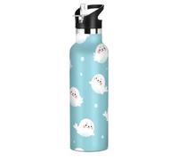 Kids Water Bottle with Straw 20 Oz Bottle for Boys Girls, BPA-Free, Cute Cartoon Seals Blue
