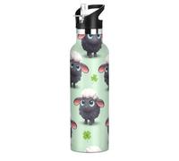 Kids Water Bottle with Straw 20 Oz, Kids Water Bottle Stainless Steel for Travel or School, BPA-Free, Cute Cartoon Black Sheep Blue Eyes