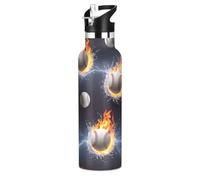Kids Water Bottle with Straw for School 20 Oz, Kids Water Bottle Stainless Steel for Travel or School, BPA-Free, Baseballs Water Flames