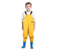 Kids Water Proof Trousers Chest Waders with Boots, Rain Trousers Bib Overalls Boys Girls Rain Dungarees Wind Mud Pants Outdoor Rainwear Detachable Braces Bottoms for Rainy and Snowy Days