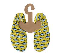 Kids’ Water Shoes, Yellow with Fish, Non-Slip, for Sports, Swimming, Holidays, Yoga, Unisex, Size 18-20 EU