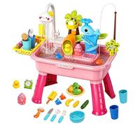 Kids Water Table, Electric Play Sink with Running Water, Sensory Activity Table with Fishing Game, for Ages 2+, Indoor Outdoor Activity Funs