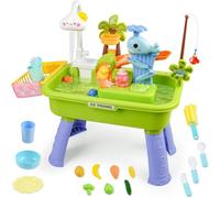 Kids Water Table With Electric Pump - Realistic Running Play Sink For Young Ages 1-3, 4-8 | Removable Legs, 180° Rotating Faucet, Fishing Game & Toy Vegetables