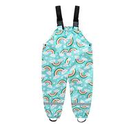 Kids Waterproof Dungarees Boys Rain Trousers Mud Dirty Proof Suspender Overalls Pants Girls Printed Rainwear with Reflective Strip Rainbow 2-3 Years