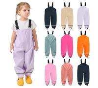 Kids Waterproof Dungarees UK Clearance Childrens Rain Trousers with Adjustable Shoulder Straps Boys Girls Rain Pants Reflective Strip Overalls Solid Color Rainwear for Outdoor Play, 2-7 Years