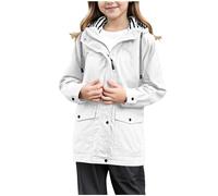 Kids Waterproof Jacket Boys Girls Lightweight Windbreaker Rain Coats Summer Rain Jackets With Hood Striped Functional Softshell Trench Coat Outdoor Uk Size Age 13 Years White