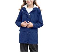 Kids Waterproof Jacket, Boys Girls Rain Jacket Lightweight Windproof Fleece Winter Raincoat for Kids Waterproof Outdoor Packable Warm Hooded Coats Zip Up Preppy School Coat