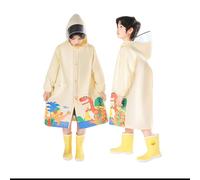 Kids Waterproof Jacket Reusable Cute Cartoon Dinosaurs Long Rain Poncho Lightweight School Raincoat with Hood Pocket n25 Beige