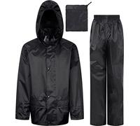 Kids Waterproof Jacket & Trousers Suit Set in Black, Navy Blue or Royal Blue Childs Childrens Boys Girls WR225J (7-8 Years, Black)