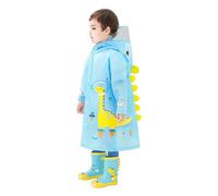 Kids Waterproof Rain Poncho Cute Dinosaur Raincoat Outwear Portable Reusable EVA Raincoat for Girls Boys Lightweight Rainwear Rain Jacket with Hood and Buttons for School (Light Blue, 3-4 Years)