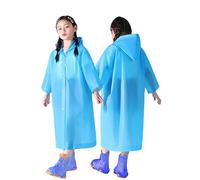 Kids Waterproof Rain Poncho, Kids Portable Raincoat Rain, Reusable EVA Raincoat for Girls Boys, Lightweight Rainwear Children with Hood and Buttons, for School Outdoor Travel Hiking Sky Blue