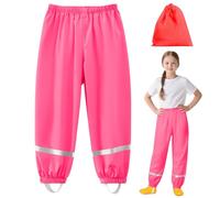 Kids Waterproof Rain Trousers, Lightweight Rain Trousers with Reflective Strip, Mud Dirty Proof Pants Outdoor Windproof Rainwear Pants for Boys and Girls School Play Cycling (Rose Red, Purple)