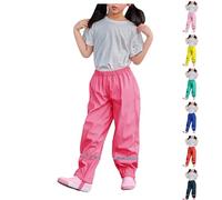 Kids Waterproof Rain Trousers Unisex Boys Girls Mud Dirty Proof Pants with Reflective Strip Outdoor Overtrousers Lightweight Thin School Play Cycling Rainwear for Age 1-10 Years Black Red 14 11-12 15