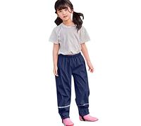 Kids Waterproof Trousers Boys Girls Outdoor Windproof Cargo Joggers Elastic Waist Pants with Reflective Strips Toddler Plain Color Rainwear for Spring Summer, Camping, Travelling (Navy, 7-9 Years)