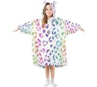 Kids Wearable Blanket Colorful Leopard Print Pattern Printing Soft Warm Hooded Sweatshirt for Heights 120-150cm