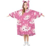 Kids Wearable Blanket Kawaii Axolotl Pattern Soft Warm Hooded Sweatshirt for Heights 90-120cm