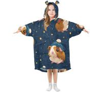 Kids Wearable Blanket Oversized Hoodie Cartoon Guinea Pig Stars Plush Hooded Sweatshirt with Pockets for Boys Girls, Large