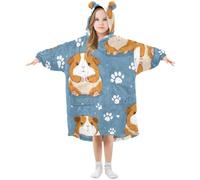 Kids Wearable Blanket Oversized Hoodie Guinea Pig Animal Paw Plush Hooded Sweatshirt with Pockets for Boys Girls, Medium
