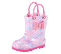 Kids Wellies UK Girls Bowknot Anti-Slip Waterproof PVC Boots with Tail Handles | Lightweight Design for School, Muddy Puddles & Outdoor Explorations Hot Pink