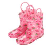 Kids Wellies Waterproof Rain Boots with Handles, Girls Floral Non-Slip Motorbike Rain Boots Welly Shoes Wellington Boots Comfortable Rubber Walking Footwear Hot Pink Size UK 8.5