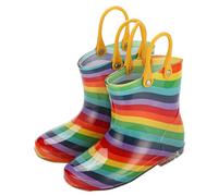 Kids Wellies Waterproof Rain Boots with Handles, Girls Neon Non-Slip Motorbike Rain Boots Welly Shoes Wellington Boots Comfortable Rubber Walking Footwear Multicolor Size UK 9.5