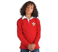 Kids Welsh Classic Rugby Shirt Jersey Embroidered Prince of Wales Feathers Jersey Cymru Boys, 7-8 Years, Red