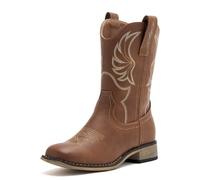 Kids Western Boots for Boys Girls Embroidered Cowgirl Cowboy Boots Square Toe Mid Calf Riding Shoes Little Kid/Big Kid, All-brown, 30 EU
