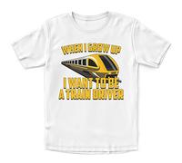 Kids When I Grow Up I Want to Be A Train Driver T Shirt - Funny Birthday Train Station Gifts for Son and Daughter - Train Conductor Tee, 7-8 Years, White