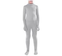Kids White Full Body Suit with High Neck and Footed Design Stretchy Bodysuit Invisible Man Costume for Halloween Carnival Fancy Dress Party Stage Performance Photography Role Play Cosplay Outfit