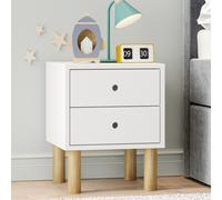 Kids White Scandi 2 Drawer Bedside Table with Wooden Legs - Juni
