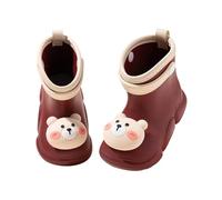 Kids Wide Fit Wellies with 3D Bear Design Carry Handle Rain Boots Lightweight Outdoor Mud Boots for Boys & Girls Beige