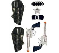 Kids Wild West Cowboy Sheriff Set | Role Play Dress Up Twin Holster Toy Guns Age 3+ | Children's Fancy Dress Accessories