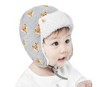 Kids Windproof Knitted Ushanka Russian Hat with Ear Flap Cold Weather Anamal Pattern Thermal Fleece Full Hood Hat Skull Cap Earflap Trapper Hats for 2-4 Yrs Girls Boys Grey