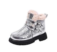 Kids Winter Ankle Boots Faux Fur Cuff Double Buckle Strap Side Zipper | Chunky Sole Warm Short Booties for Boys Girls Toddler Little Kids Fall Winter Daily Wear School Travel Outdoor