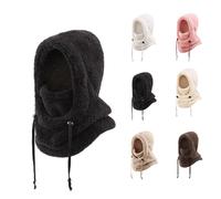 Kids Winter Balaclava Hat 3-10 Years, Thermal Fleece Hood with Neck Warmer, Windproof Full-Cover Ski Mask for Boys Girls, Soft Plush 3-in-1 Hat Scarf Ear Protection for Outdoor Hiking Cycling (Black)
