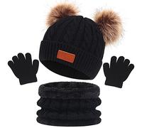 Kids Winter Beanie Hat Scarf Gloves Set, 3Pcs Knit Warm Toddler Winter Cap Gloves Neck Warmer for Boys Girls 1-6 Year, Winter Accessories Sets for Children Outdoor Sports (Black)