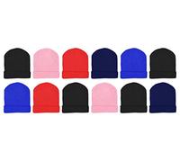 Kids Winter Beanies, 12 Pack Warm Cold Weather Hats Boys Girls Children, Assorted Solids, One size