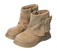 Kids Winter Boots Plush Buckle Zip Up Warm Ankle Boots Outdoor Non Slip Fluffy Lining Shoes Soft Sole Comfortable Flat Winter Footwear Wide Fit Cute Casual Shoes Khaki