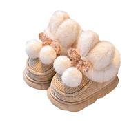 Kids Winter Boots Soft Sole Bow Flower Shoes Thickened Fleece Lining Warm Shoes Comfortable Flat Short Winter Boots Durable Outdoor Princess Ankle Boots Beige