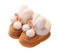 Kids Winter Boots Soft Sole Bow Flower Shoes Thickened Fleece Lining Warm Shoes Comfortable Flat Short Winter Boots Durable Outdoor Princess Ankle Boots Khaki