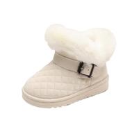 Kids Winter Boots Soft Sole Fleece Lining Comfortable Flat Shoes Bow Flower Princess Argyle Shoes Solid Leather Footwear Insulated Waterproof Walking Boots for Wedding Party