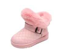 Kids Winter Boots Soft Sole Fleece Lining Comfortable Flat Shoes Bow Flower Princess Argyle Shoes Solid Leather Footwear Insulated Waterproof Walking Boots for Wedding Party