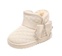 Kids Winter Boots Soft Sole Fleece Lining Comfortable Flat Shoes Bow Flower Princess Argyle Shoes Solid Leather Footwear Insulated Waterproof Walking Boots for Wedding Party